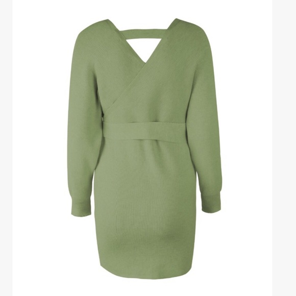 🔥🔥Sexy and Cozy Green V Neck Sweater Dress - Picture 6 of 8